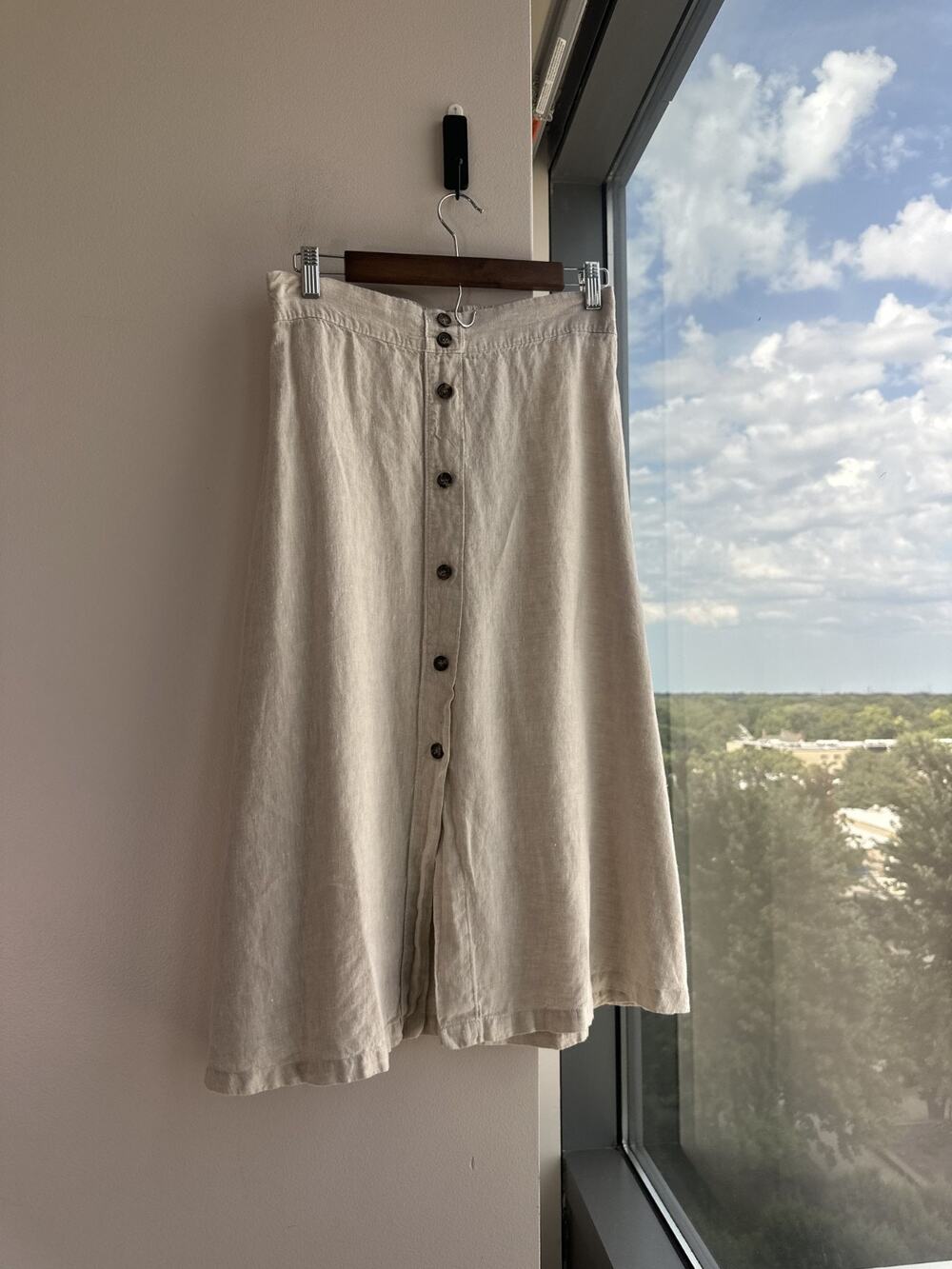 H&M 100% Linen Light Beige Button Down Midi Skirt Sz S